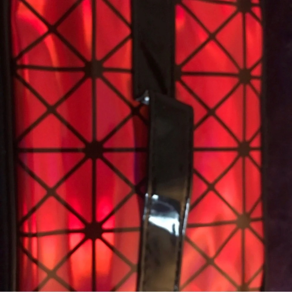 Red Geometric Cosmetic Bag with Black Accents